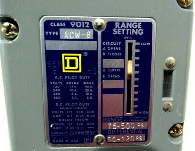 NEW SQUARE D 9012-ACW-6 PRESSURE SWITCH SER.B 9012ACW6