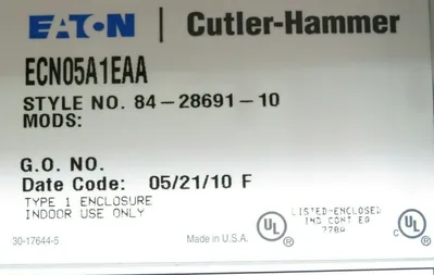 NEW CUTLER HAMMER ECN05A1EAA FVNR STARTER SIZE 00