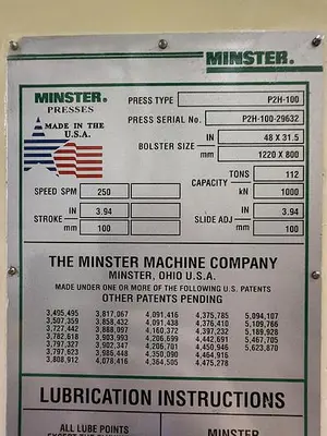USED MINSTER P2H-100