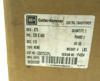 NEW EATON CUTLER-HAMMER C0075C2FL TRANSFORMER