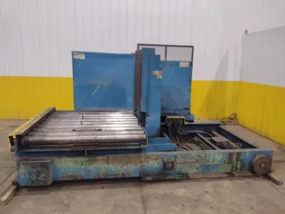 20,000 LBS X 54" X 36" BRANER HYDRAULIC COIL CAR UPENDER WITH POWER FEED CONVEYOR: YOBRO #25238