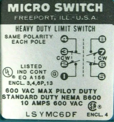NEW MICRO SWITCH LSYMC6DF LIMIT SWITCH