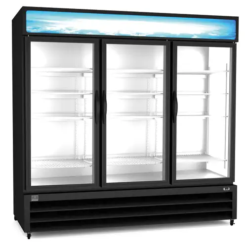 Kelvinator Commercial KCHGM72R 81" Three Section Glass Door Merchandiser - (3) Left/Right Hinge Doors, Black, 115v