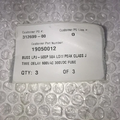 **New Busman Low Peak Time Delay Fuse (Lot Of 3) LPJ-50SP ( QTY- 1-LPJ-45SP)#