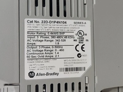 Used Allen-Bradley 22D-D1P4N104 AC Drive Control Module Indiana US | J&J Industrial Supply #520072