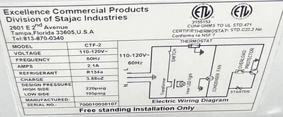 72-0409 Excellence CTF-2 Self Contained Freezer