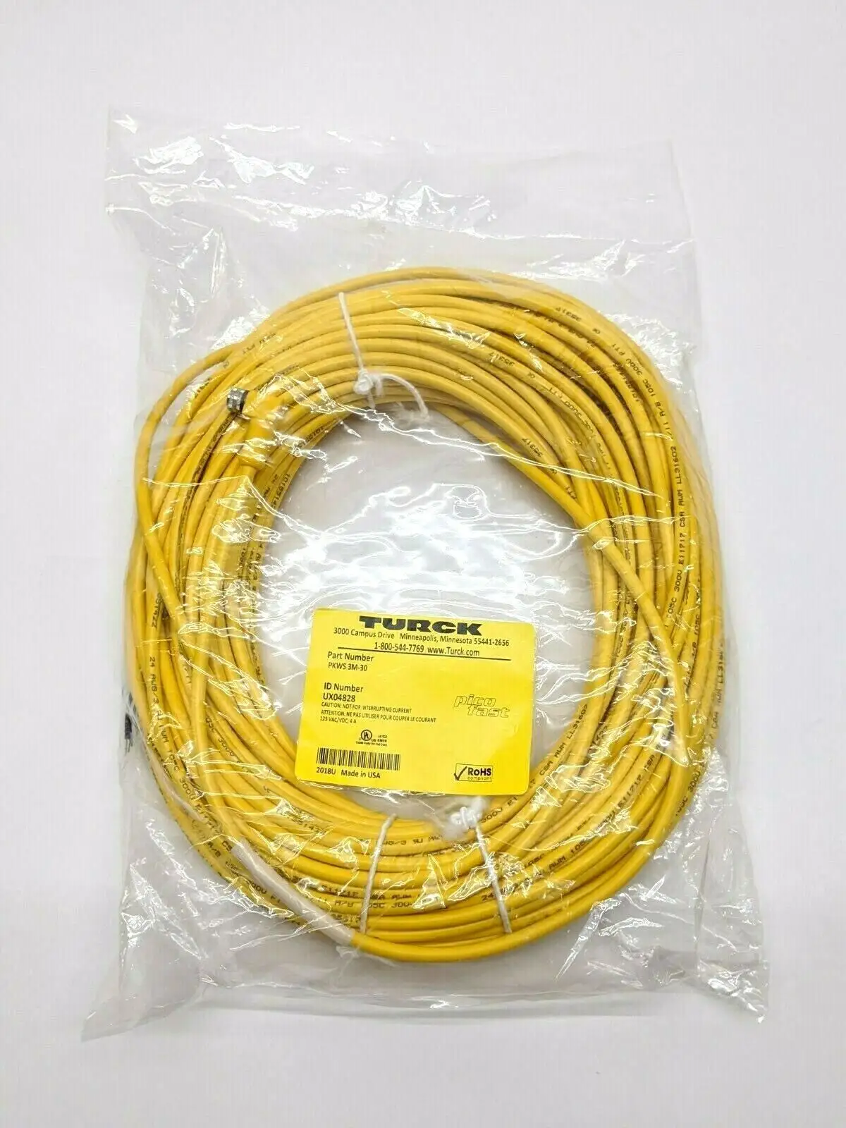NEW TURCK PICOFAST SINGLE ENDED CORDSET 3 PIN FEMALE UX04828