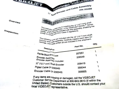 NEW VIDEOJET 355456 ENCODER W/CABLE ASSEMBLY