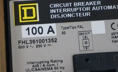 NEW SQUARE D FHL361001352 CIRCUIT BREAKER 100A, 3P, 600V