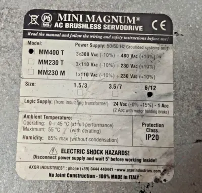 AXOR MINI MAGNUM MM400T-6/12-RXX-S-EC-00010X-0X MM400T BRUSHLESS SERVO DRIVE