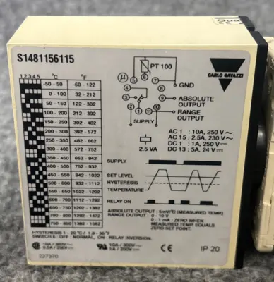 Used Carlo Gavazzi ["PT100 S1481156115", "S1481156115"] Temperature Controls California US | Davliegogo LLC #1707089