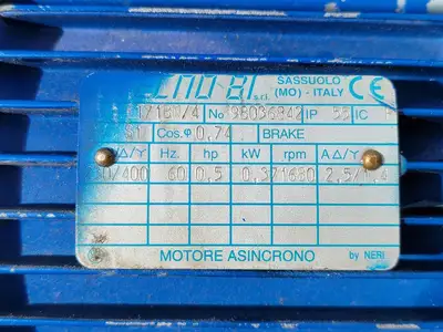 0.5 hp, 230 volts, 1680 rpm Electric Motor T71BN/4