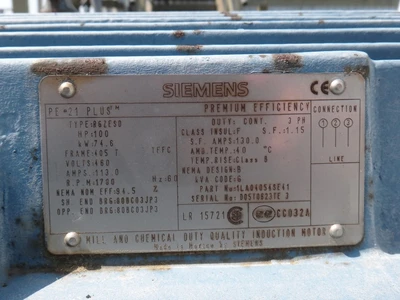 Siemens 100 HP 1800 RPM Motor