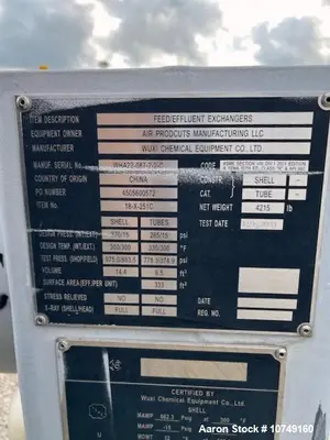 Used 333 Sq Ft Heat Exchanger, Duplex 2205 Construction, 662 PSI Shell Rating, 2023