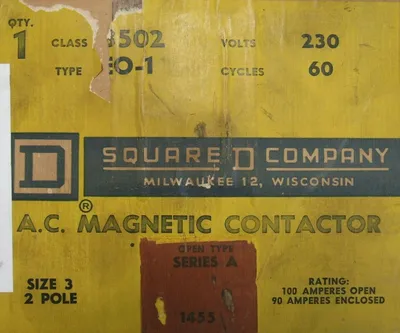 NEW SQUARE D 8502-E0-1 CONTACTOR 2 POLE SIZE 3 8502E01