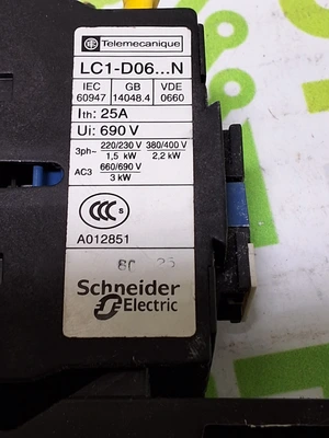 TELEMECANIQUE LC1 D06 10 CONTACTOR WITH LR2D13 ELECTRICAL COIL LR2 D1305 C