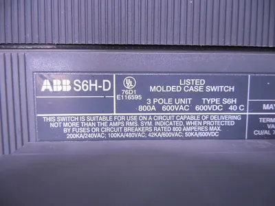 ABB S6H-D SACE S6 Molded Case Switch 800 Amps 600VAC without key Used