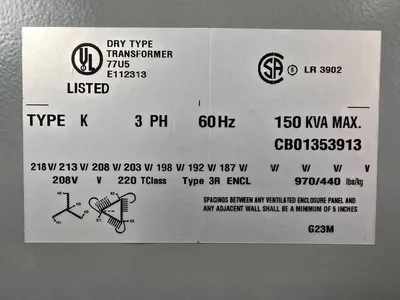 NEW 150 KVA STEP UP Dry Transformer 208 Delta to 480Y/277 Hammond SG3A0150BK 3R