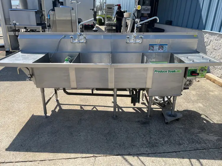 Used Falcon Restaurant Supply, Inc. Used 112" Stainless Steel 4 Compartment sink with Produce Soak - FG - SS345 Sinks Illinois US | Falcon Restaurant Supply #1374891