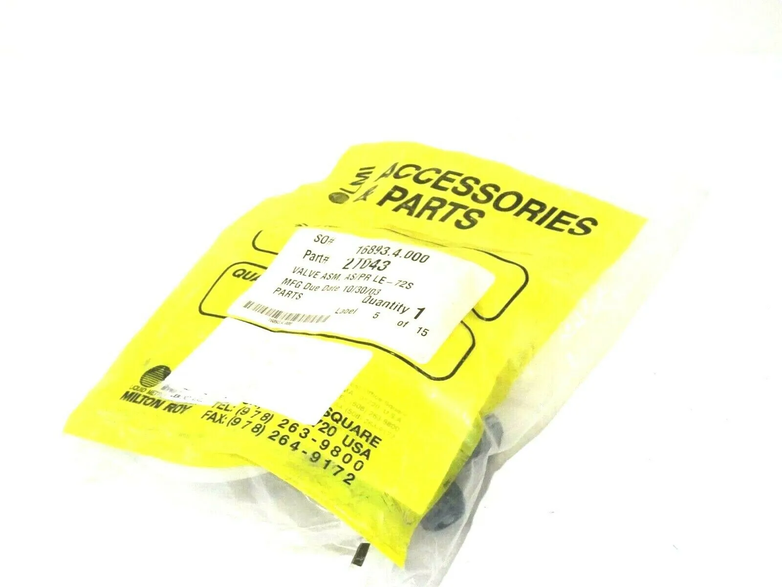 NEW MILTON ROY 27043 VALVE ASSEMBLY