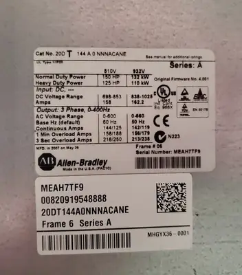 USED Allen-Bradley PowerFlex 700S | 20DT144A0NNNACANE /A