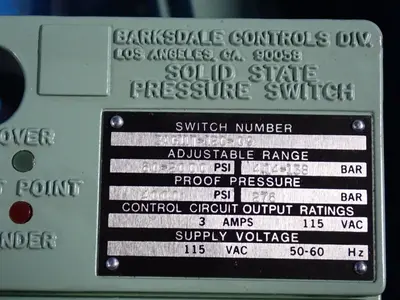 Barksdale Control Division 4000 Psi Solid State Pressure Switch