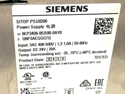 6EP3436-8SB00-0AY0 | Siemens  SITOP PSU8200 24V 20A Power Supply 400-500V 3AC - Used