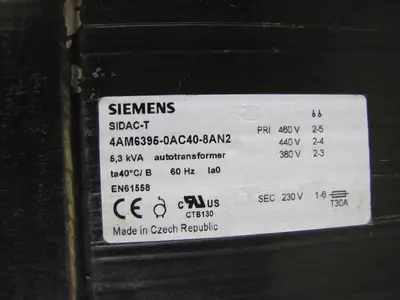 Siemens 5.3 KVA SIDAC-T 4AM6395-0AC40-8AN2  Transformer Input 460V Output 230V