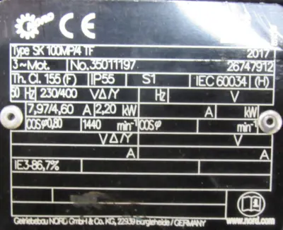 NEW NORD SK20F-100MP/4 TF GEARMOTOR SK100MP/4 TF 230/400V SK20F100MP4TF