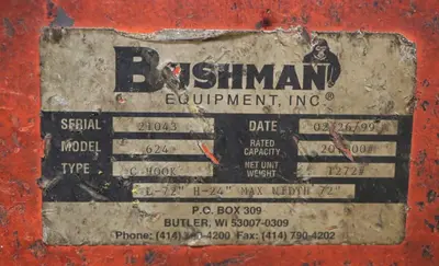20,000 LBS x 72"  BUSHMAN MODEL #624 COIL LIFT C-HOOK: YOBRO #24521