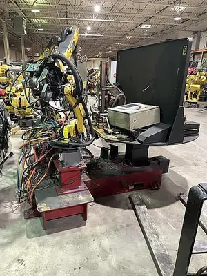 Used GENESIS SYSTEMS GROUP FANUC ARC MATE 100IC DUAL ARM WELD CELL WITH 60" DIAMETER INDEX TABLE R30IA CONTROLLER YR. 2012 Robotic Welding Cells | Harbor Machinery Inc. #1283362