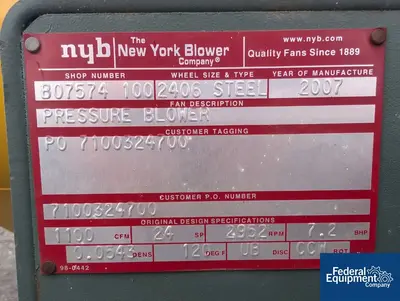 USED New York Blower 15 HP New York Blower