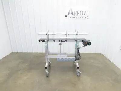 QC Industries 48"L Portable Flat Conveyor 150mm Belt 115V Variable Speed 42FPM