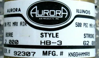 NEW AURORA HB-3 CYLINDER KNGGHHMMRR9 STROKE 62.000 BORE 2.000 HB3