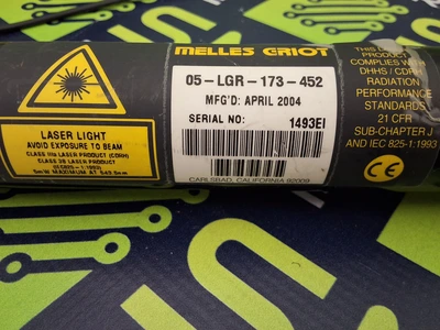 MELLES GRIOT HeNe 05-LGR-173-452 LASER WITH 05-LPL-903-065 POWER SUPPLY