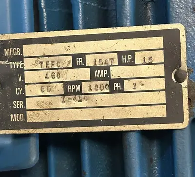 UNBRANDED,TEFC,MOTOR 15HP 1800RPM 460V 3PH 154T FRAME