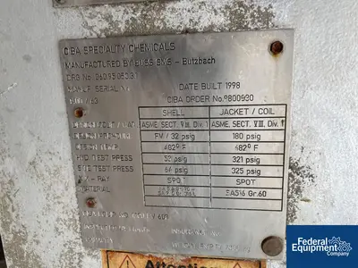 USED Buss ChemTech 150 Sq Ft Buss SMS Thin Film Evaporator, 316L S/S, 32/180#