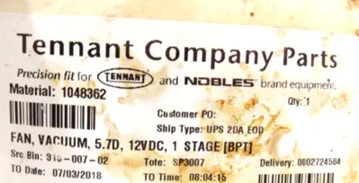 NEW TENNANT 104832 FAN VACUUM