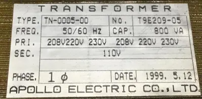 USED APOLLO T9E209-05