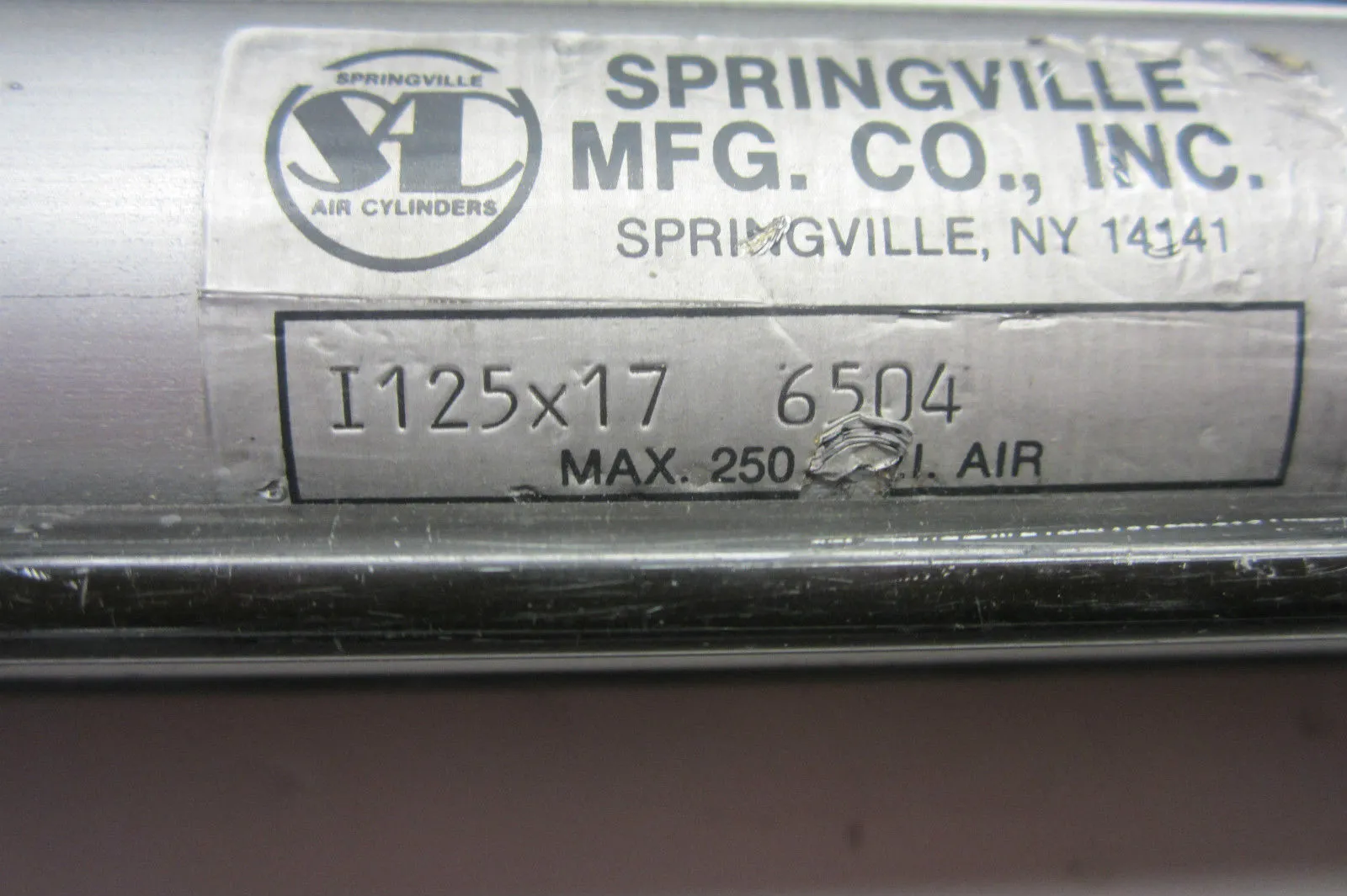 USED SPRINGVILLE MFG. CO I125X17 PNEUMATIC AIR CYLINDER 6504