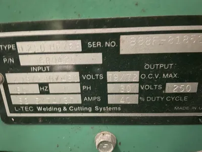 Used L-TEC 250HF Tig Welders California US | Wheeler Machinery Sales #170584