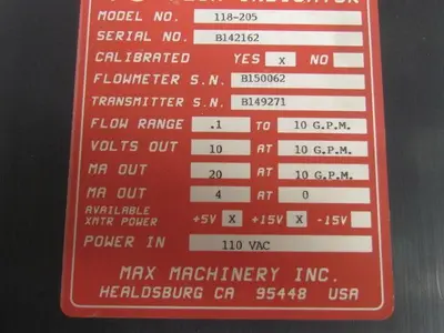 MAX Machinery 118-205 Flow Indicator .1 to 10 GPM