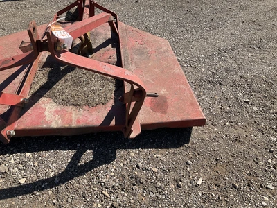 60” three point brush hog, three point mount is bent, no PTO shaft, no-flat rear caster, was able to...