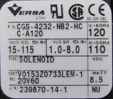 NEW VERSA CGS-4232-NB2-HC SOLENOID VALVE CGS4232NB2HC 120V CGS-4232-NB2-HC-CA120