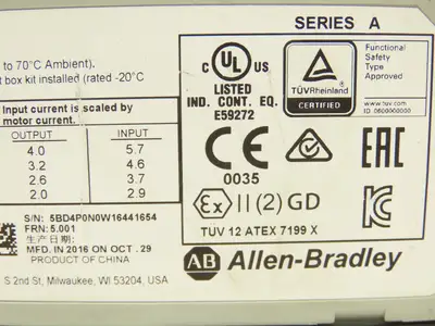Allen Bradley 25B-D4P0N104 PowerFlex 525 AC Drive 1.5kW 2Hp 380-480V 3ph Ser A