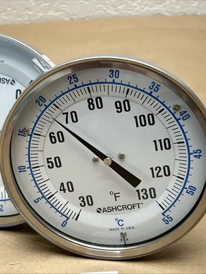 (2) ASHCROFT 5” BIMETAL THERMOMETER 5" STEM 30-130F 0-55C NNB + Warranty