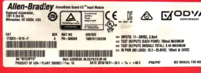 ALLEN BRADLEY 1732ES-IB16 F I/O MODULE SER.A 1732ESIB16