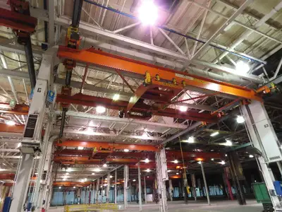 Cleveland Tramrail P&H 15 Ton Double Girder Underhung Bridge Crane 34' 10" Span