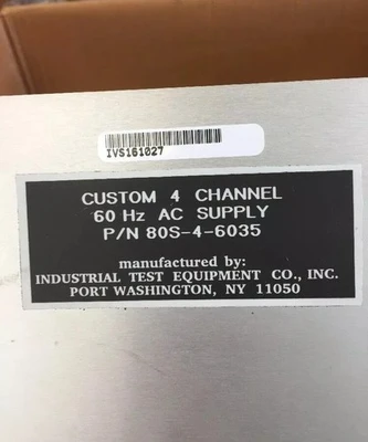INDUSTRIAL TEST EQUIPMENT 80S-4-6035 CUSTOM 4 CHANNEL AC SUPPLY
