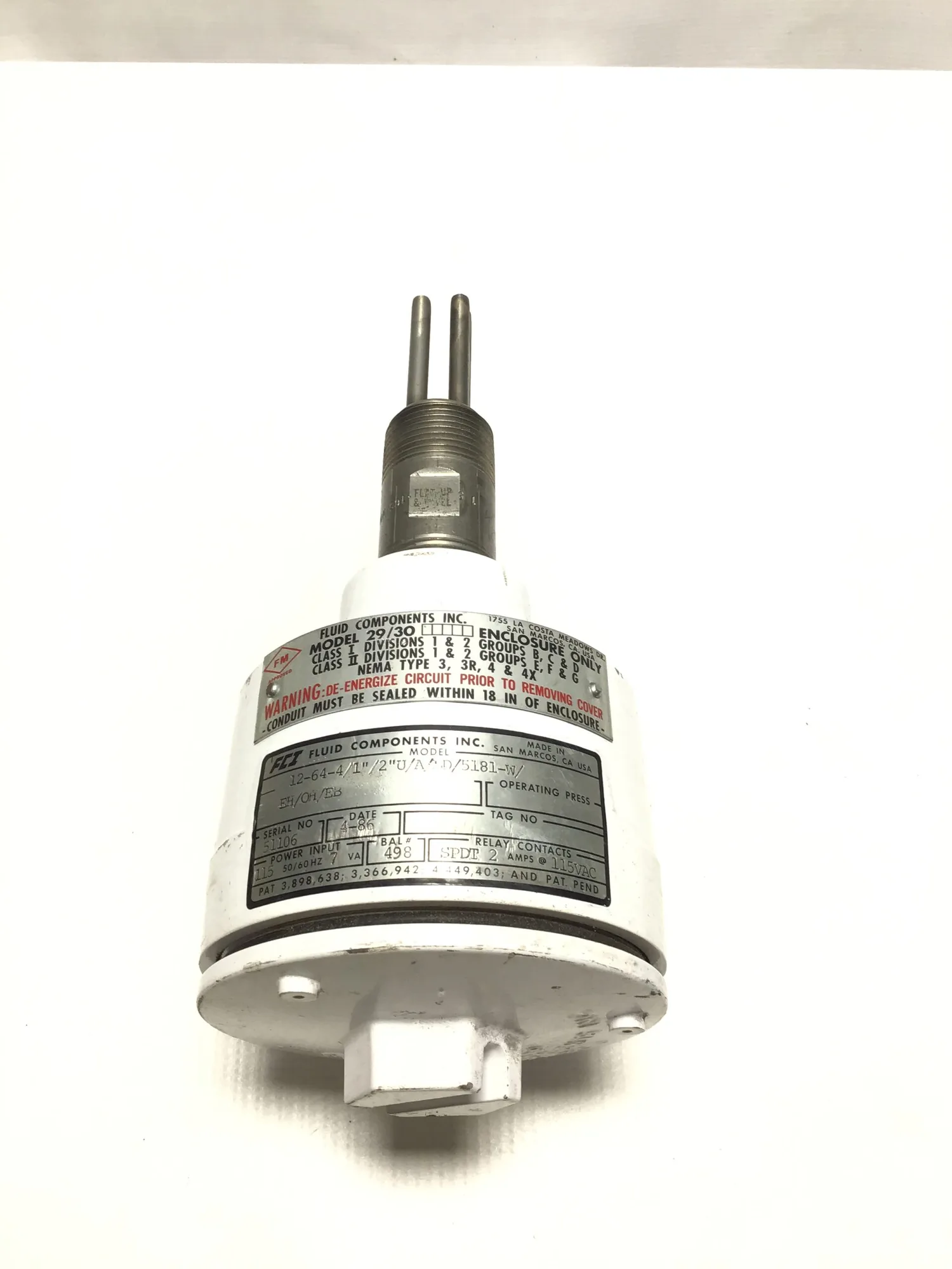 Fluid Components Inc 12-64-4/1 – 39/30 Capacitance Manometer